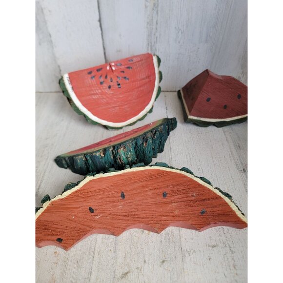 Vintage folk art bark wooden watermelon fruit piece set decor summer home - Picture 9 of 12